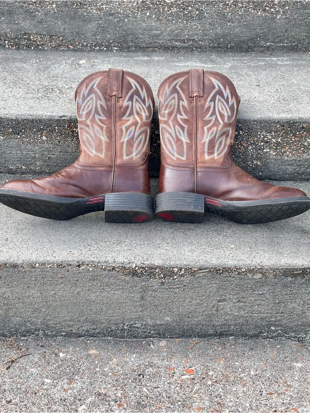 Justin Boots Brown blue Western Leather Pull On Embroidered Men's 10D Cowboy - Picture 3 of 10